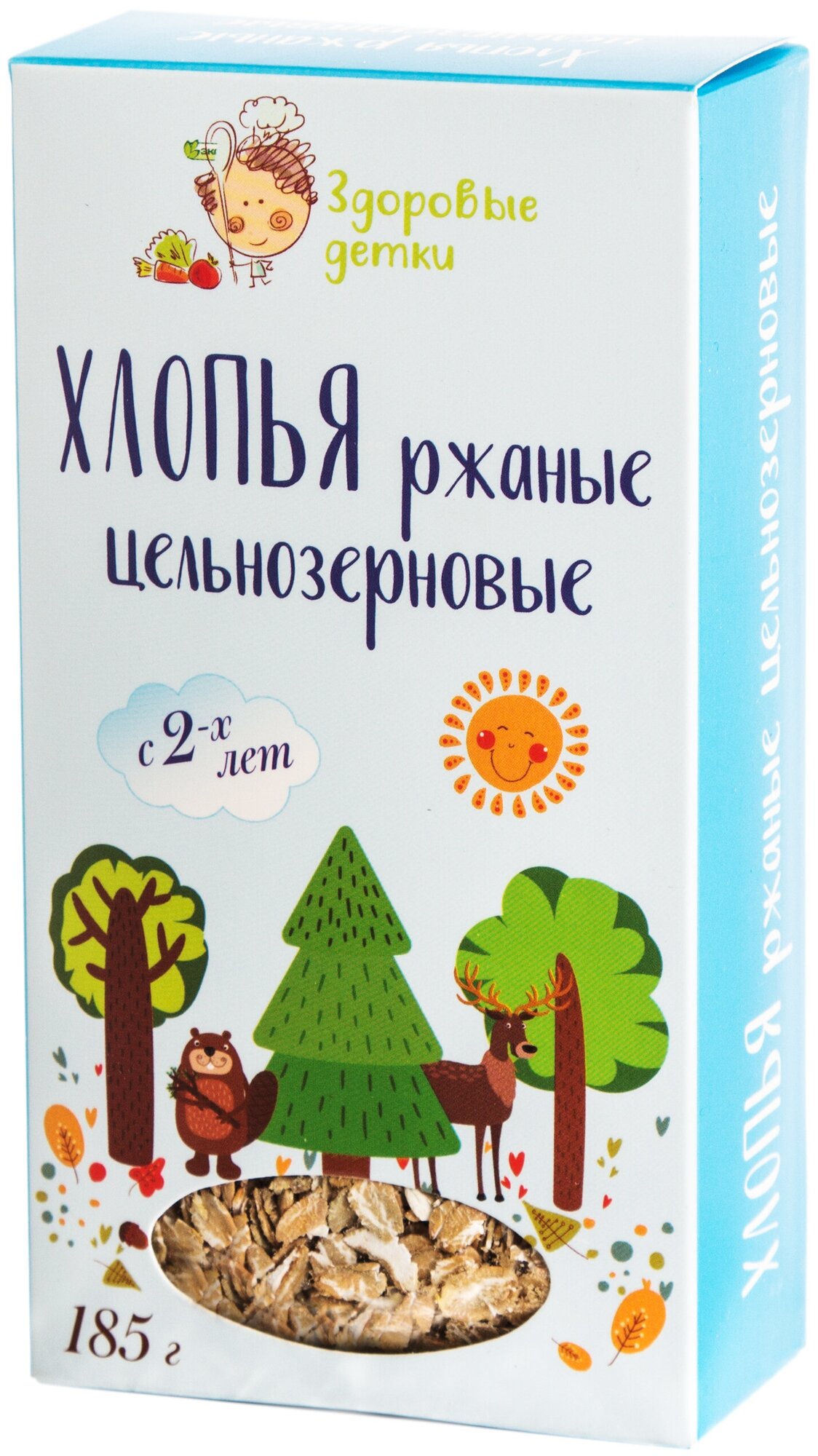 Хлопья ржаные цельнозерновые, детское питание Здоровые детки с 2 лет, 185г