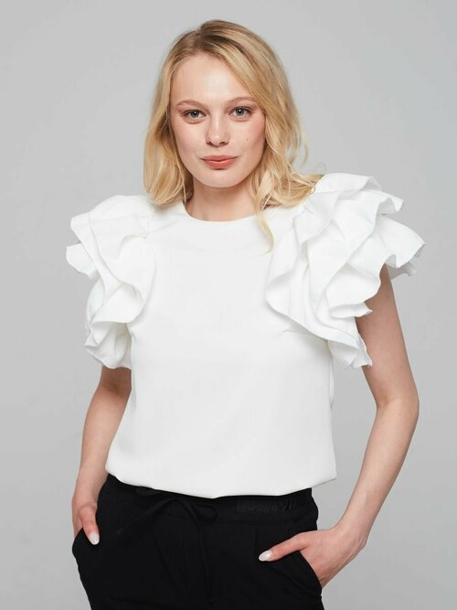 Блуза  ZSH, нарядный стиль, прямой силуэт, короткий рукав, без карманов, однотонная, размер 50, белый