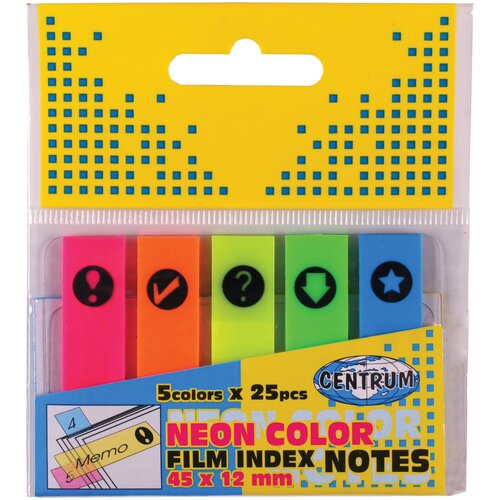 Клейкие листки-индексы пластиковые 5 цветов по 25 листов, 45х12 мм, со знаками 82886
