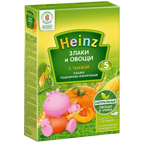 Каша Heinz безмолочная Злаки и овощи пшенично-кукурузная с тыквой, с 5 месяцев сухарики пшенично кукурузные от мартина со вкусом бекон 60 г