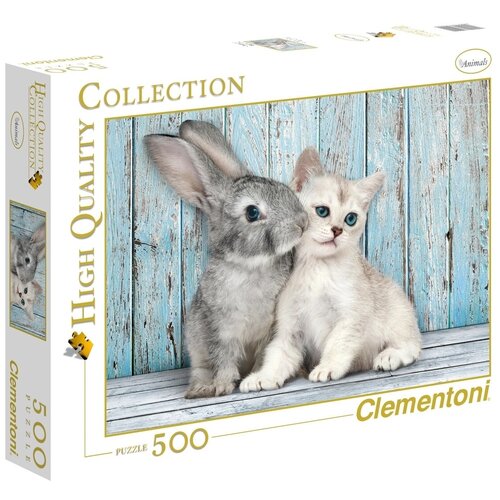 Пазл Clementoni High Quality Collection Котенок и кролик (35004), 500 дет., серый/голубой