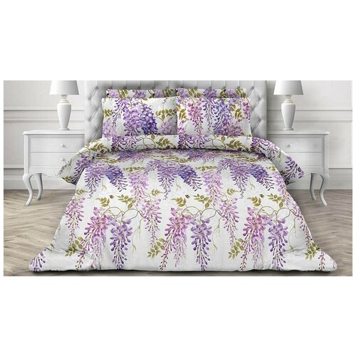 фото Постельное белье 1.5-спальное valtery ap-70, поплин, 2 наволочки 70 х 70 см, белый/сиреневый