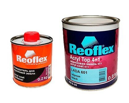 Акриловая эмаль Reoflex RX E-03 Цвет: Черный (Lada 601) 08л + Отвердитель для акриловой эмали Reoflex RX H-53/200 02кг