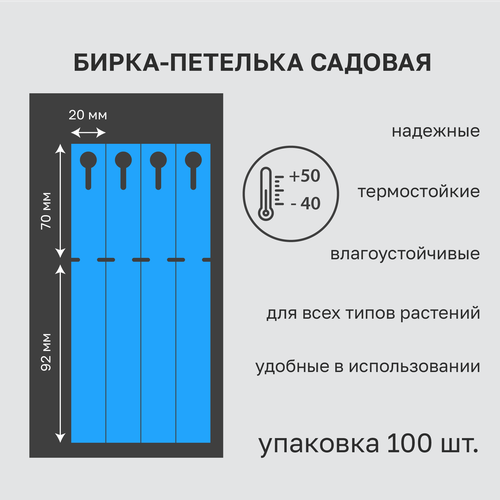 Садовая бирка петелька синяя 20x162 мм(замок 70мм.) 100 штук