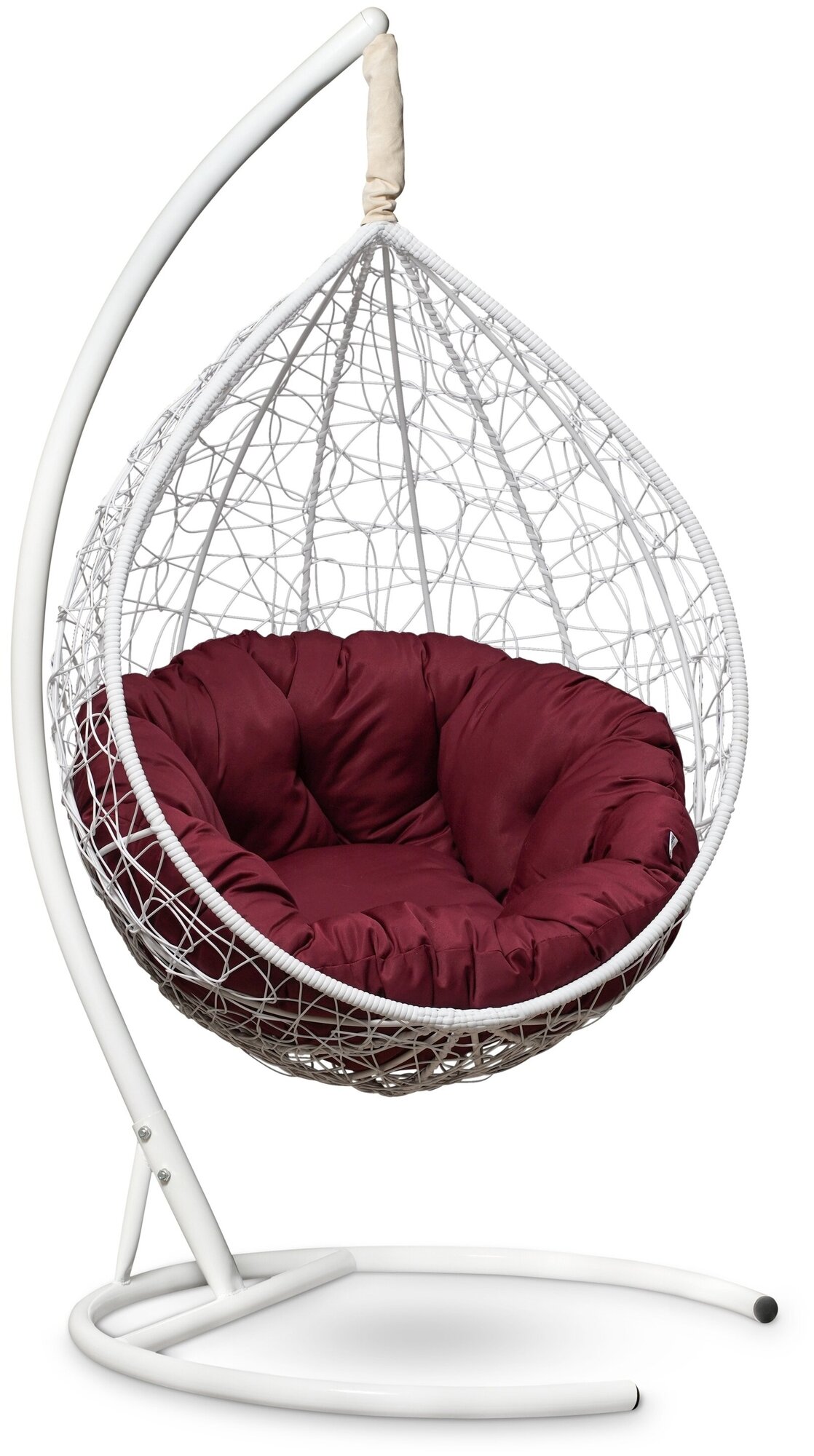 Подвесное кресло-кокон SEVILLA VERDE белый + каркас (бордовая подушка)