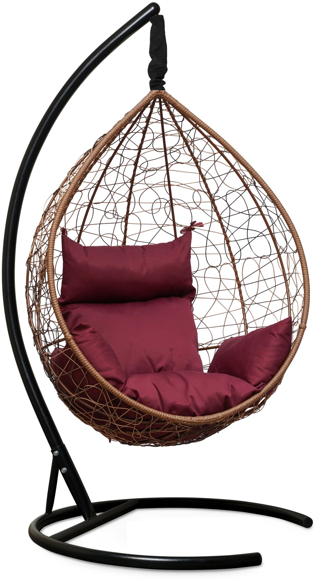 Подвесное кресло SEVILLA горячий шоколад + каркас (бордовая подушка)