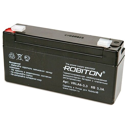 Аккумуляторная батарея ROBITON VRLA 6-3.3 6В 3.3 А·ч аккумулятор robiton vrla6 12 12000mah 7628