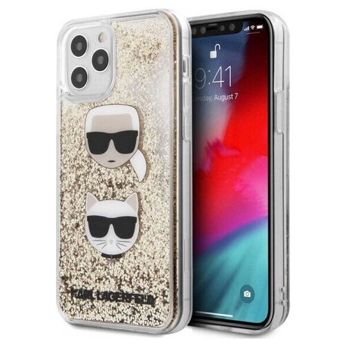 фото Чехол cg mobile karl lagerfeld liquid glitter karl and choupette heads hard для iphone 12/12 pro, цвет золотой