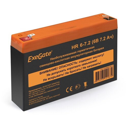 Аккумуляторная батарея ExeGate EX285651RUS 6В 7.2 А·ч аккумуляторная батарея robiton vrla6 1 3 6в 1 3 а·ч
