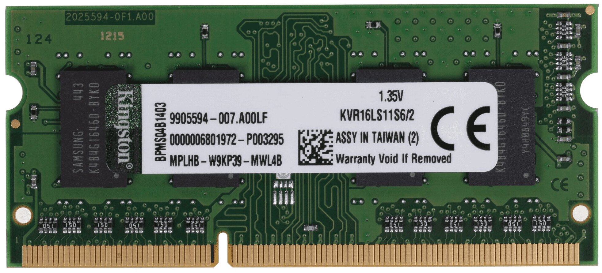 Оперативная память Kingston ValueRAM 2 ГБ DDR3L 1600 МГц SODIMM CL11 KVR16LS11S6/2