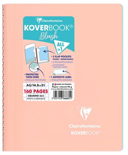 Clairefontaine Тетрадь Koverbook Blush 366681C, клетка, 80 л., коралловый