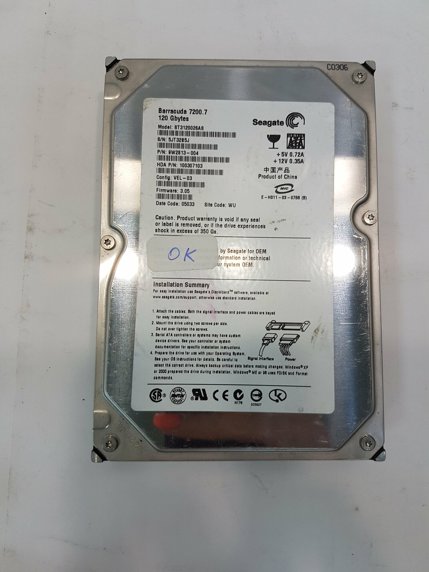 Жёсткий диск HDD 120 Gb SATA150 Seagate Barracuda 7200.7 3.5" 7200rpm 8Mb