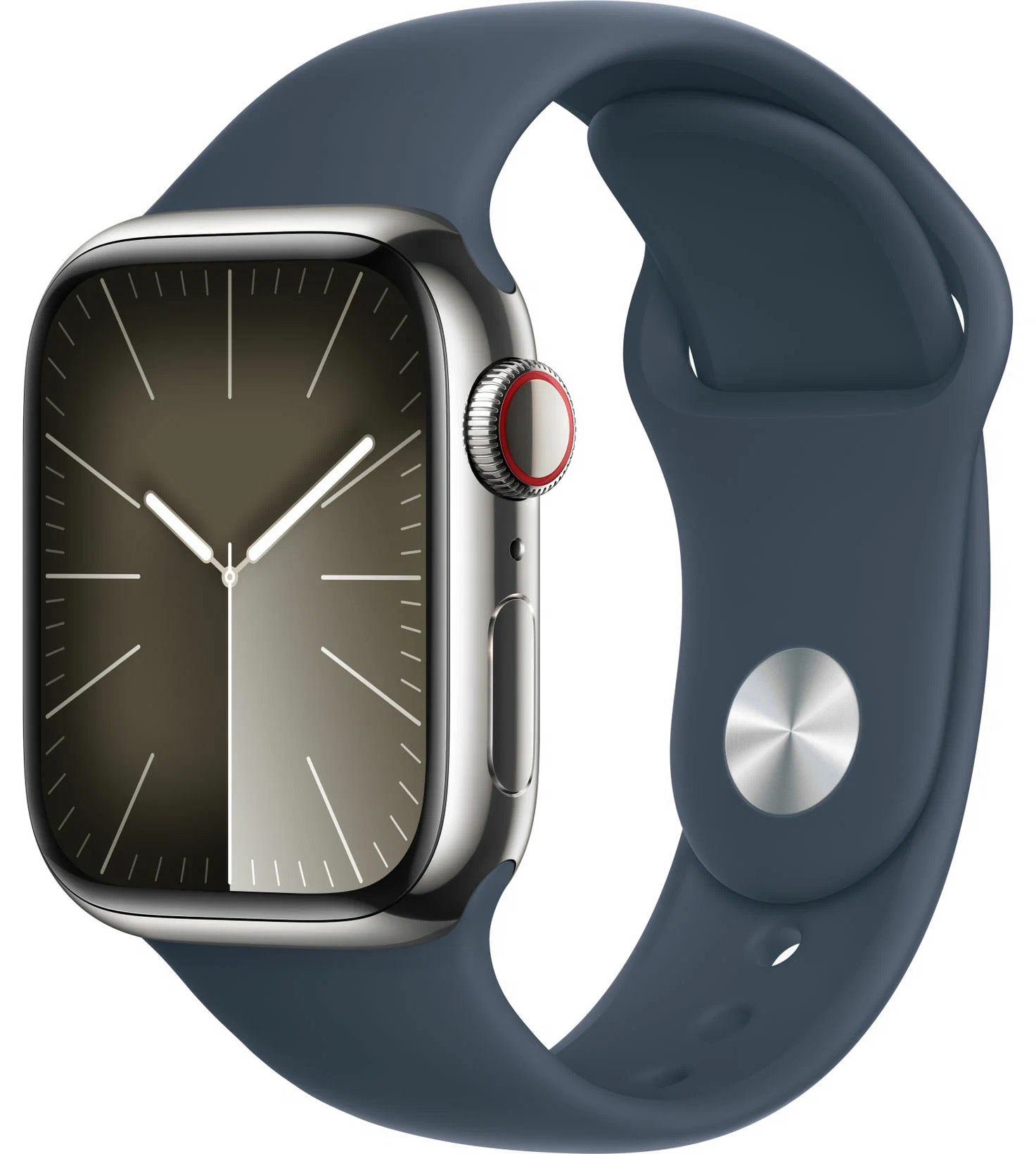 Умные часы Apple Watch Series 9 41 мм Steel Case GPS + Cellular, Silver Stainless Steel/Storm Blue Sport Band