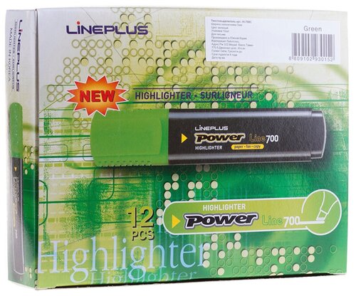 Line Plus Набор текстовыделителей Power Line 700 (HI-700C) зеленый, 12 шт, зеленый, 12 шт.
