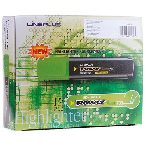 Line Plus Набор текстовыделителей Power Line 700 (HI-700C) зеленый, 12 шт, зеленый, 12 шт. текстовыделитель line plus hi 700c желтый 1 5мм 3 штуки