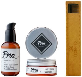 Набор Bro Cosmetics №1.0 // помада для волос, бальзам для лица и бороды, расческа в чехле