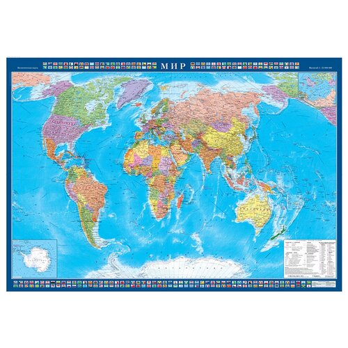Атлас Принт Карта Мира политическая с флагами стран (4631147224675), 157 × 107 см