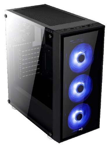 Корпус ATX AeroCool Quartz Blue 4713105968941 без БП, закаленное стекло спереди и сбоку, 3x 12см LED, 1х 12см 1xUSB 3.0, + 2xUSB 2.0