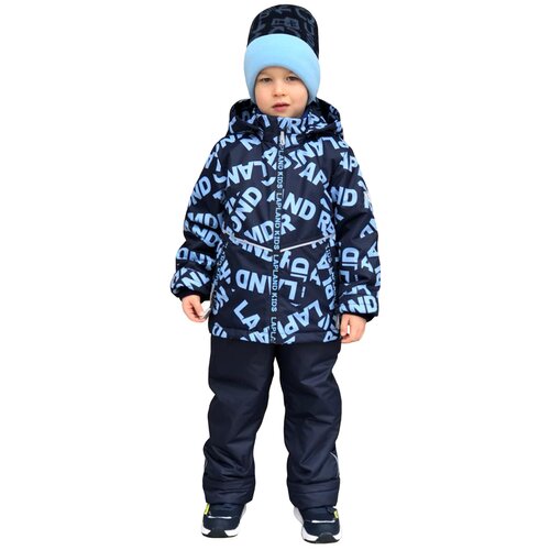 фото Утепленный комплект (куртка и брюки) lapland для мальчика, осенний-весенний "буквы" размер 122, синий/голубой