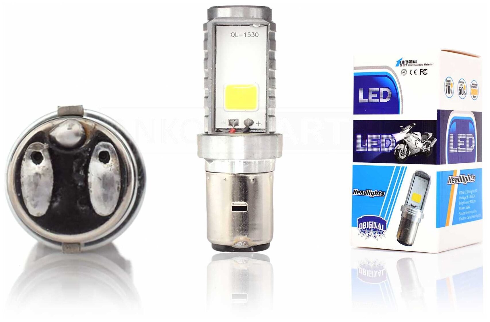 Лампа фары диодная BA20D 12V 35/35W 2 кристалла #1 "LED"