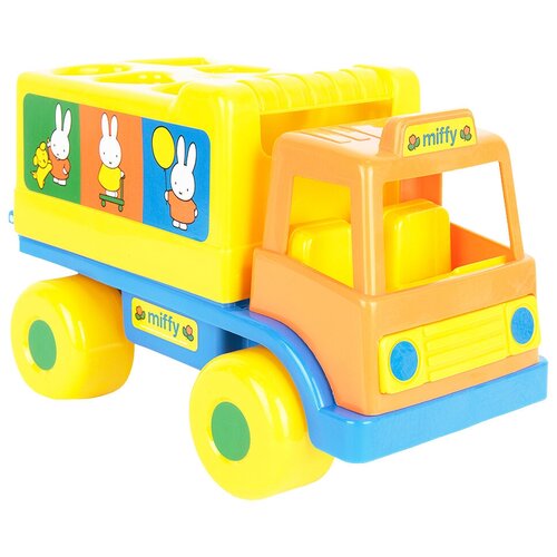 логический грузовичок миффи с 6 кубиками 1 Развивающая игрушка Полесье Миффи Логический грузовичок №2, желтый/оранжевый/голубой