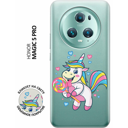 Силиконовый чехол с принтом Unicorn and candy для Honor Magic5 pro / Хонор Мэджик 5 Про силиконовый чехол с принтом unicorn and candy для honor 70 хонор 70