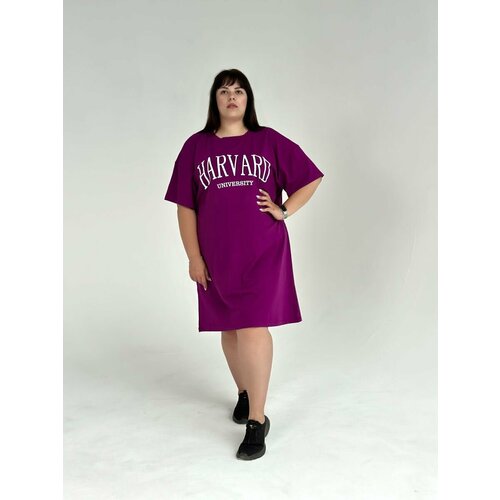 фото Платье-футболка marisalavita, хлопок, повседневное, оверсайз, миди, размер l, фиолетовый, бордовый