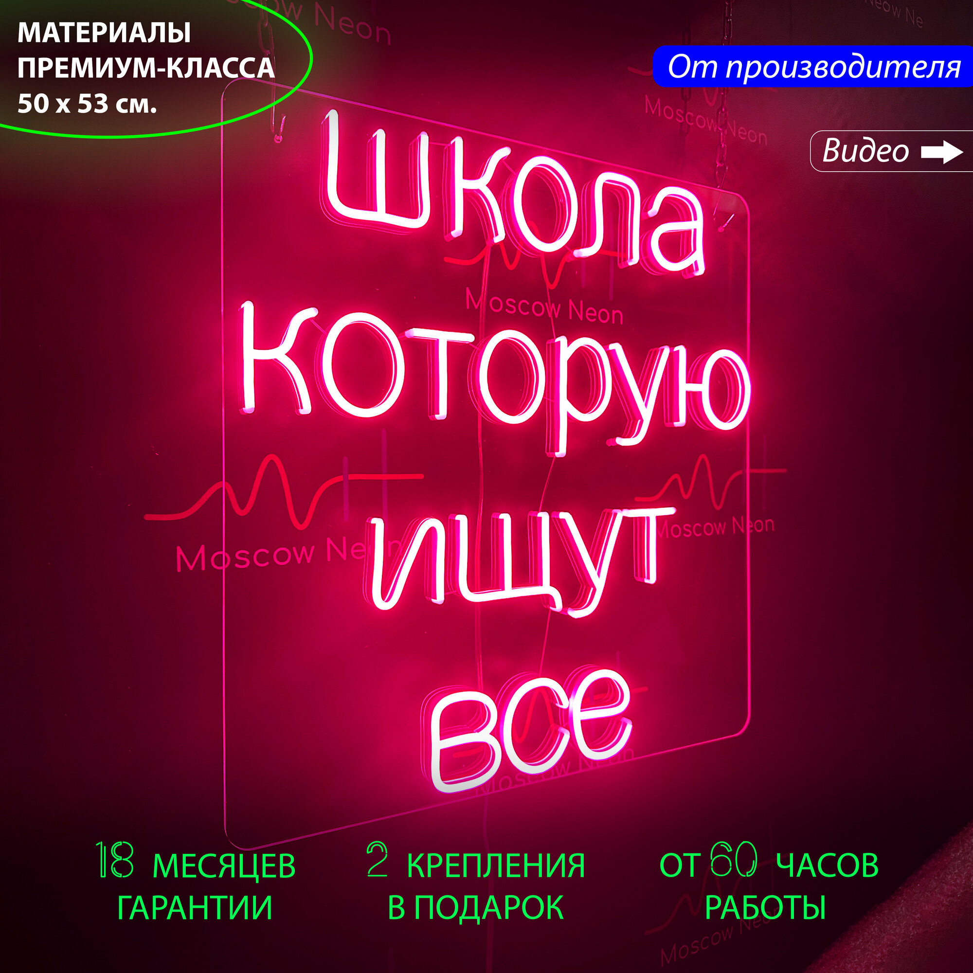 Неоновая вывеска для бизнеса с надписью "Школа которую ищут все", 50 х 53 см. / светильник из гибкого неона - фотография № 1