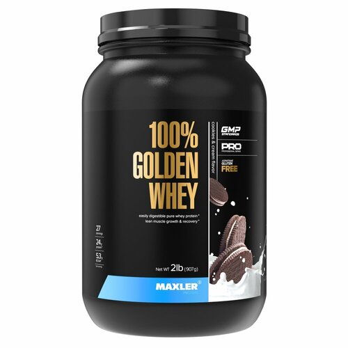 фото 100% golden whey, 908 г, strawberry cream / клубника сливки maxler