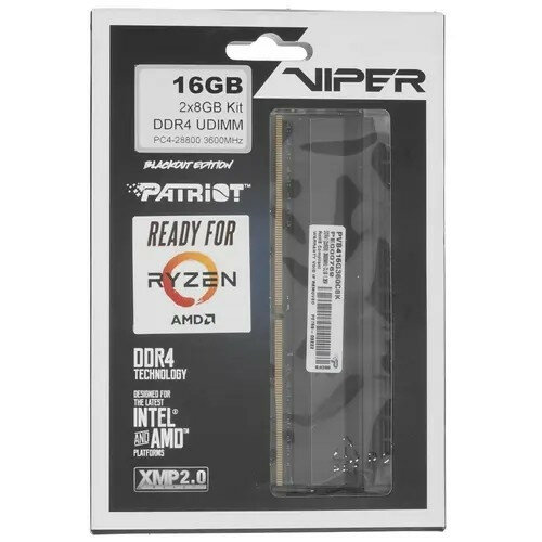 Оперативная память Patriot Memory VIPER 4 BLACKOUT 16 ГБ (8 ГБ x 2 шт.) DDR4 3600 МГц DIMM CL18 PVB416G360C8K - фото №13