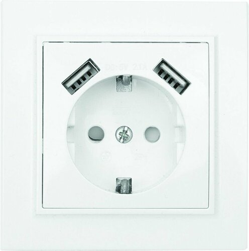 Минск Розетка 1-местная СП с/з 16А белая с защ. штор. с 2 USB 2,1А EKF ...