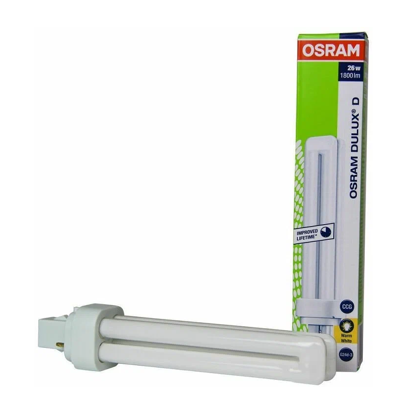 Лампа OSRAM DULUX D 26W/31-830, G24d-3, тёплый белый, 3000К, люминесцентная