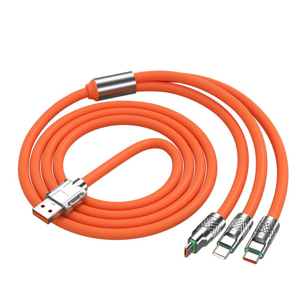 Кабель для быстрой зарядки USB 3-в-1 Type-C+Lightning+microUSB 2 метра 6А 120Вт оранжевый