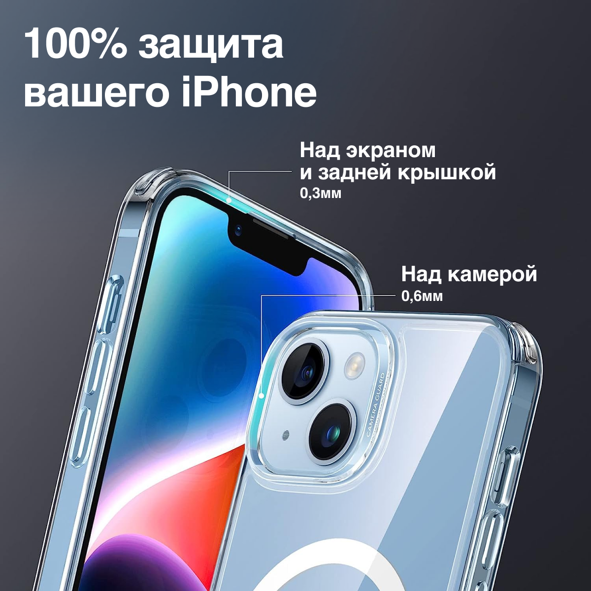 Магнитный чехол на iPhone 14 PRO MAX магсейф (на айфон 14 про макс) с поддержкой MagSafe / прозрачный, противоударный — фото 1