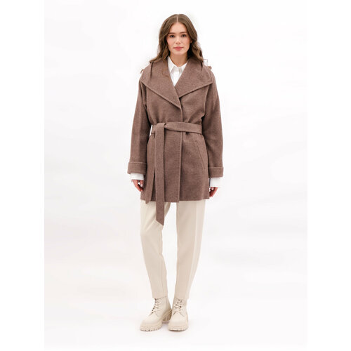 фото Пальто trifo демисезонное, шерсть, силуэт прямой, размер 48/170, серый, коричневый