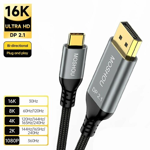 MOSHOU Кабель USB C - DisplayPort 2.1, Type c to DP 2.1, 2m(6.6ft)