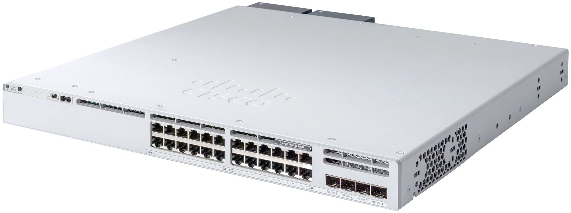 Коммутатор управляемый Cisco C9300L-24T-4X-A, 24x1G, 4x10G, 4.4x44.5x40.9 см, серебристый