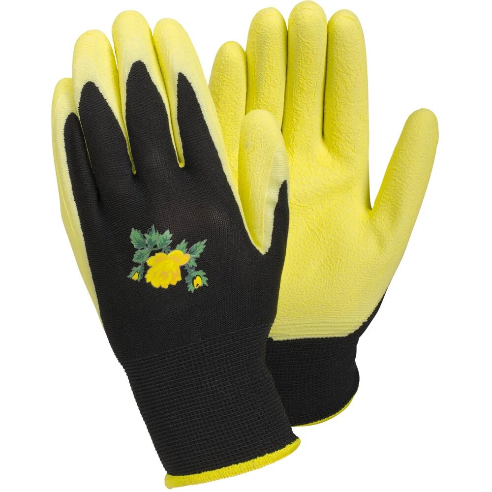 TEGERA Перчатки хозяйственные  нейлоновые с обливом черный  желтый  размер 7 90069 7