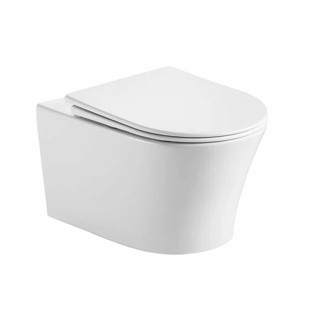 Унитаз подвесной Grossman Thin Rim GR-5604SQ с микролифтом безободковый овальный без бачка фаянсовый антивсплеск белый