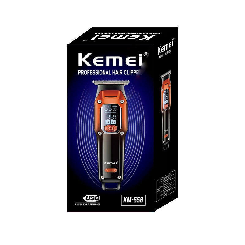 Машинка для стрижки волос Kemei KM-658, ЖК-дисплей, быстрая зарядка от USB