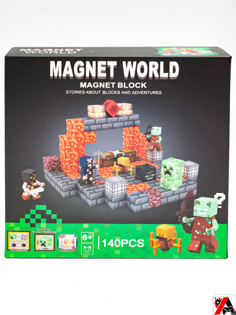 Конструктор магнитный Майнкрафт кубики-фигурки 140 деталей — фото 1