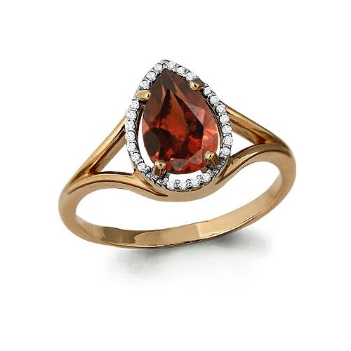 фото Кольцо diamant online, серебро, 925 проба, золочение, гранат, фианит, размер 18, красный