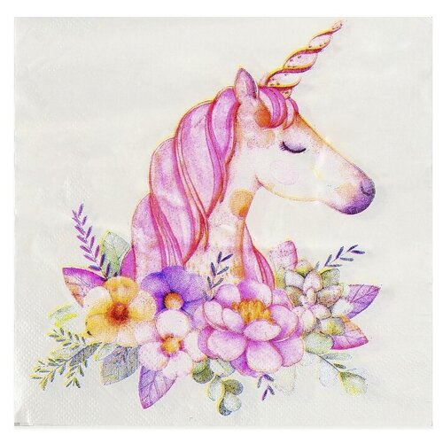 фото Салфетки бумажные «прекрасный единорог», набор 20 шт., 33х33 см страна карнавалия