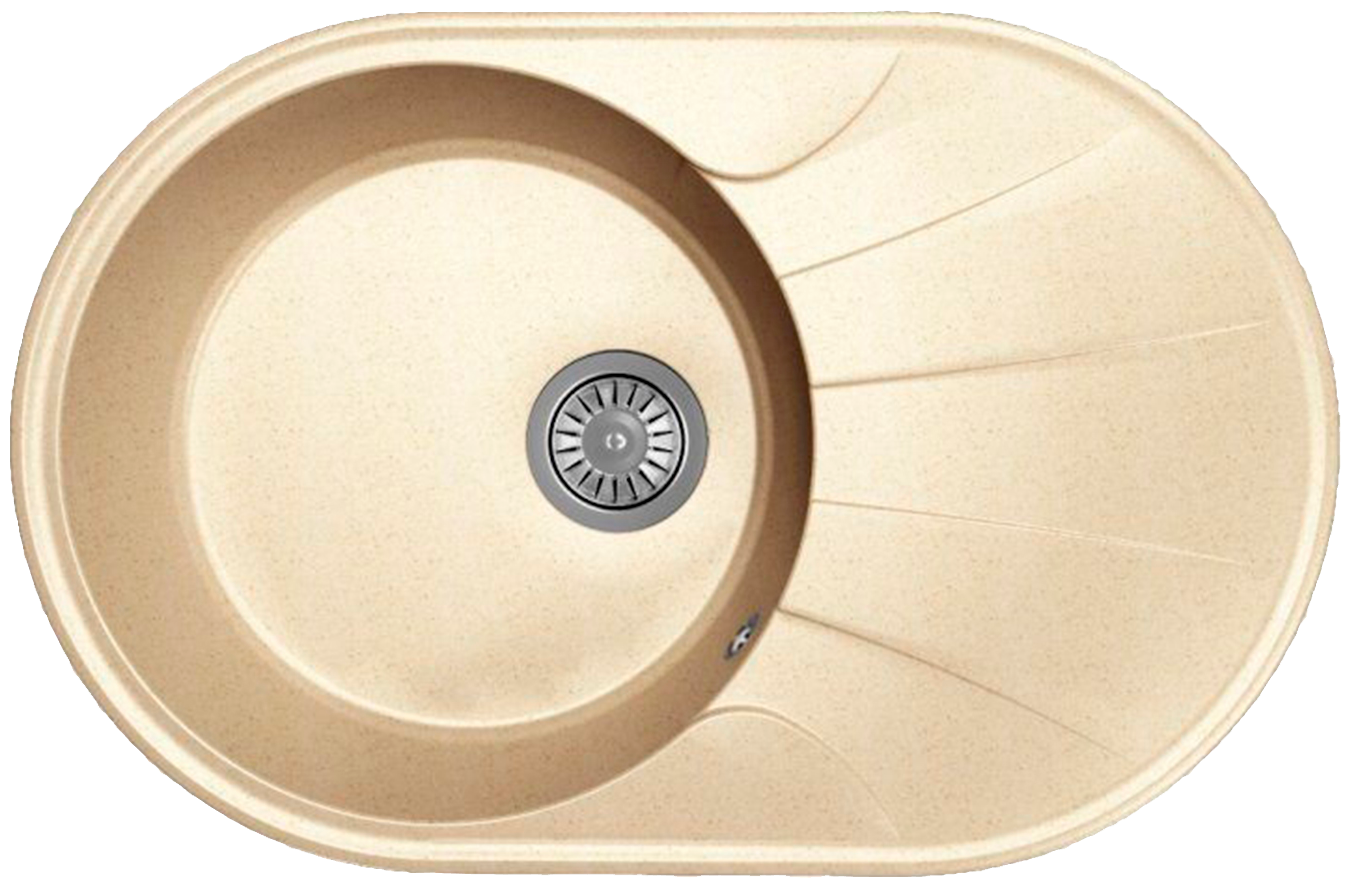 Мойка для кухни врезная каменная Dr. Gans Smart ВИОЛА-740, цвет дюна, с крылом, овальная, 740х480х197 мм / раковина для кухни