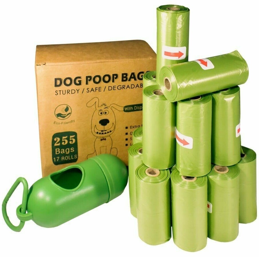 Биоразлагаемые пакеты для выгула собак, 17 рулонов по 15 шт (255 шт)+диспенсер