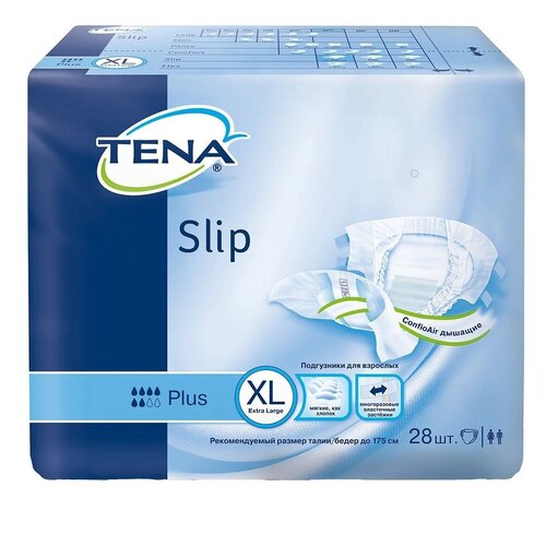 Подгузники для взрослых TENA Slip Plus, XL, 6 капель, 120-175 см, 28 шт.