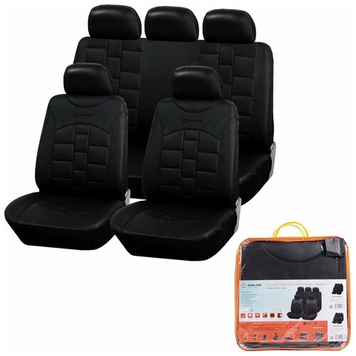 фото Чехлы для сидений универсальные "monarch", 11 пред, искусст.кожа, черн. airline