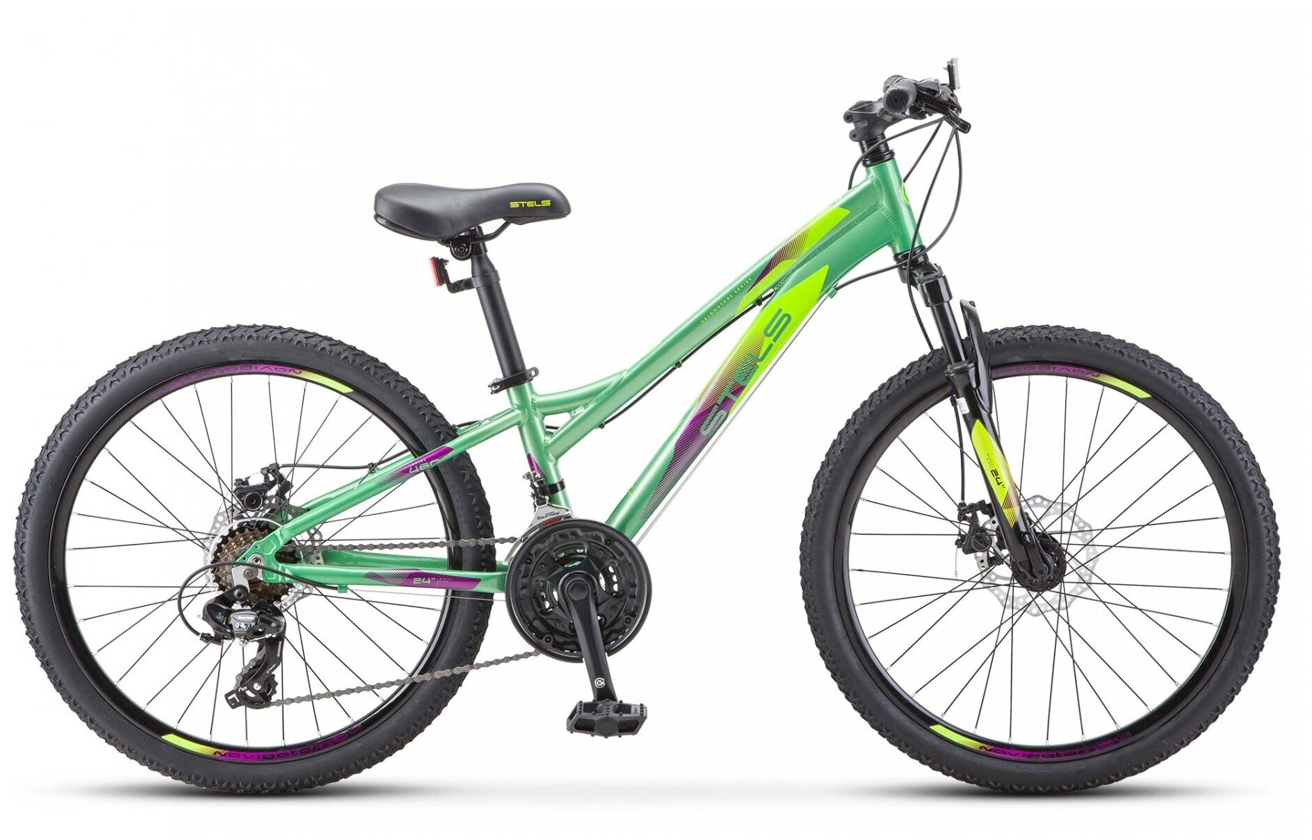 Подростковый горный велосипед Stels Navigator с колесами 24" 460 MD K010 рама 11" зеленый 21 скорость