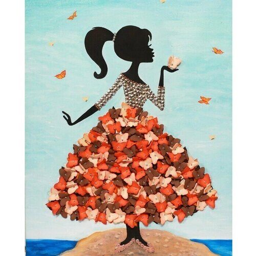 Мозаика из пайеток на холсте Девочка с бабочками