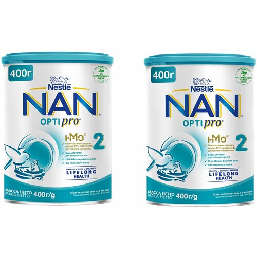 Молочная смесь Nestle NAN 2 OPTIPRO для роста, иммунитета и развития мозга, с 6 месяцев, 400 г 2 шт